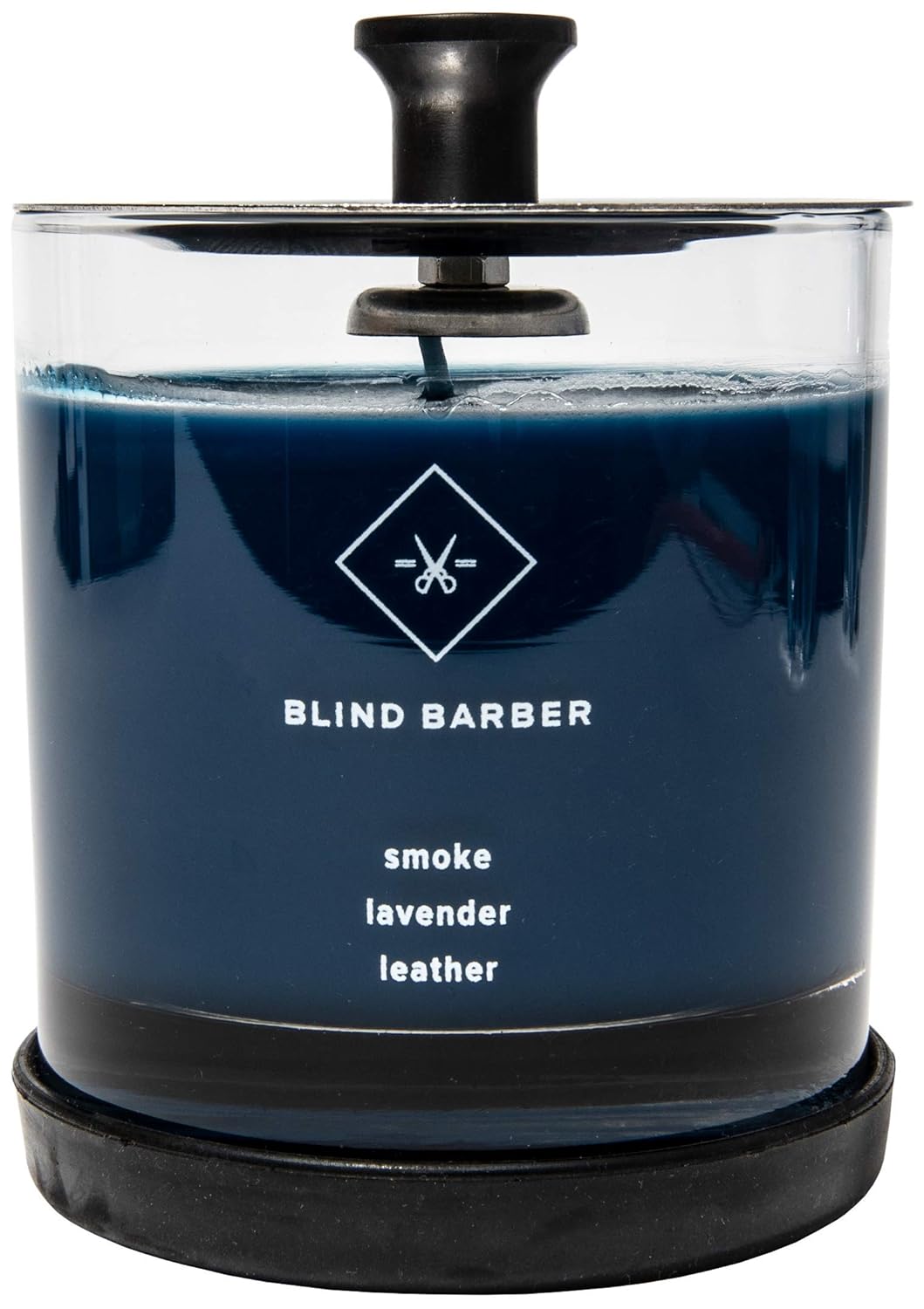 Blind Barber Tompkins Scented Candle - Long Lasting Soy Wax Candle in Barber Style Glass Jar with Notes of Leather, Smoke & Lavender - 100 Hour Burn Time (23.6oz)