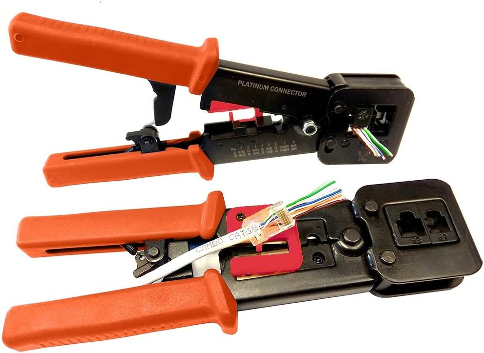 RJ45 Professional Heavy Duty Crimp Tool by Platinum Connector for (UTP/unshielded, shielded/FTP) RJ45 pass through snap plugs/clips/ends Pack of 2