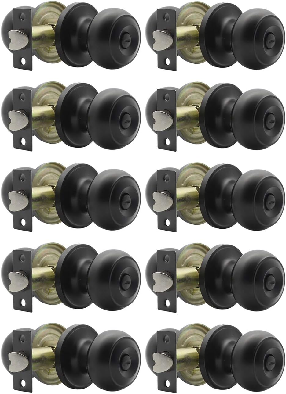Probrico Passage Interior Door Knobs Hall and Closet Door Handle Keyless Black Lockset Stainless Steel 5 Pack Pack of 2
