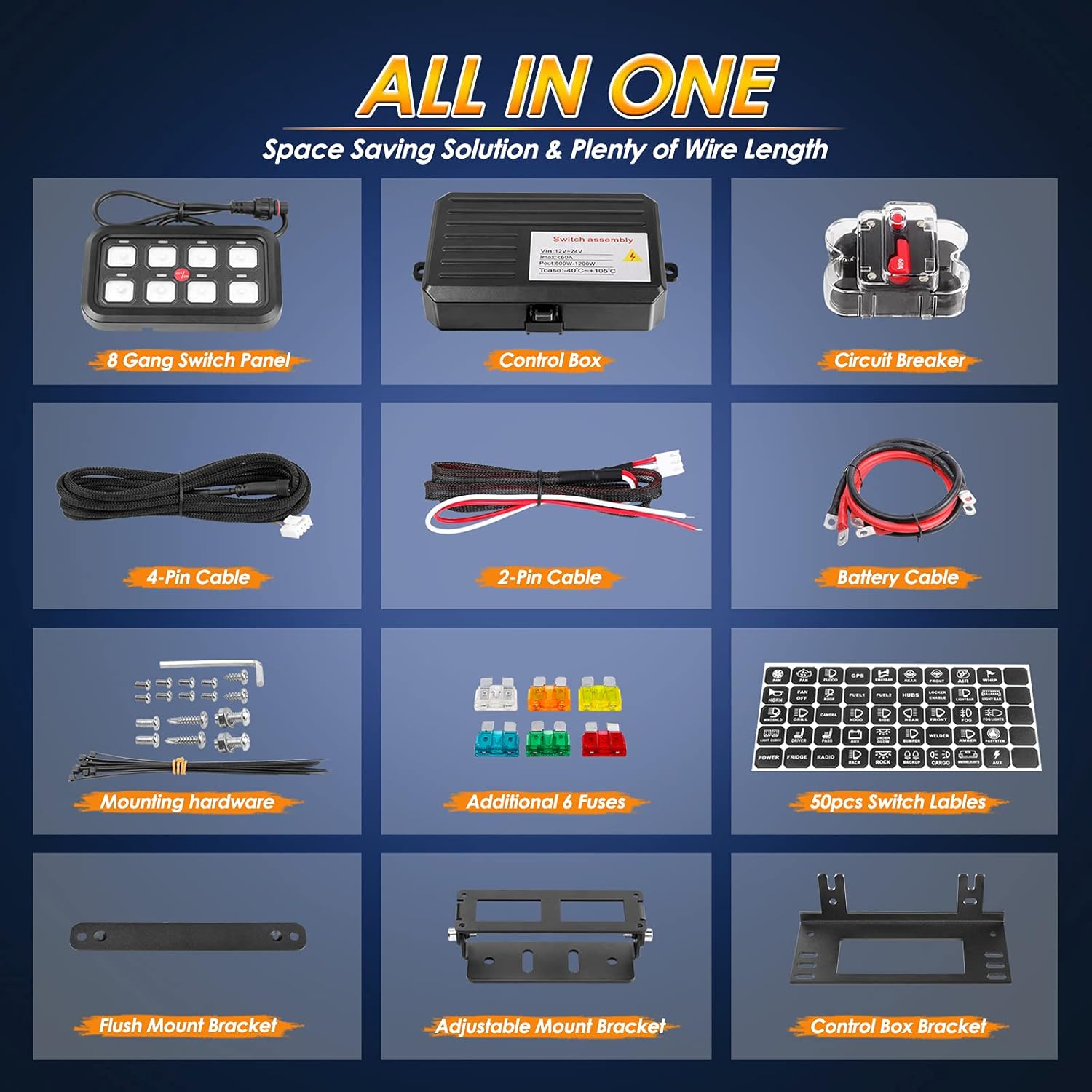 8 Gang Switch Panel, Roador Universal Circuit Control Relay System Switch Box On-Off Switch Pod Touch Control Panel Box with Label Stickers and Harness for Truck ATV UTV Boat Marine SUV Caravan