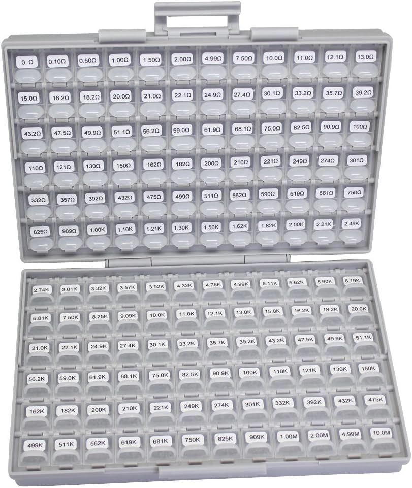 AideTek 0402 Size Surface Mount Resistor 144 Values, 100pc/value 1% Sample Resistor Kit Distributed in Box-All Enclosure E96 Serial 0ohm to 1mohm Designer Kit