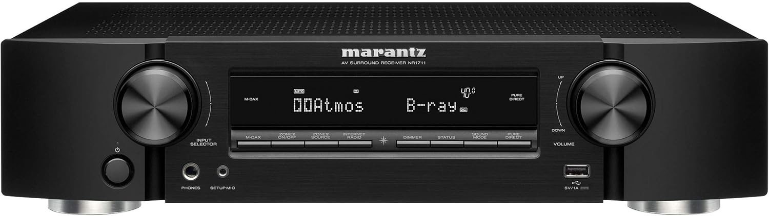 Marantz NR1711 8K Slim 7.2 Channel Ultra HD AV Receiver (2020 Model) – Wi-Fi, Bluetooth, HEOS Built-in, Alexa & Smart Home Automation - 8K HDMI Videos & Multi-Room Streaming , Black