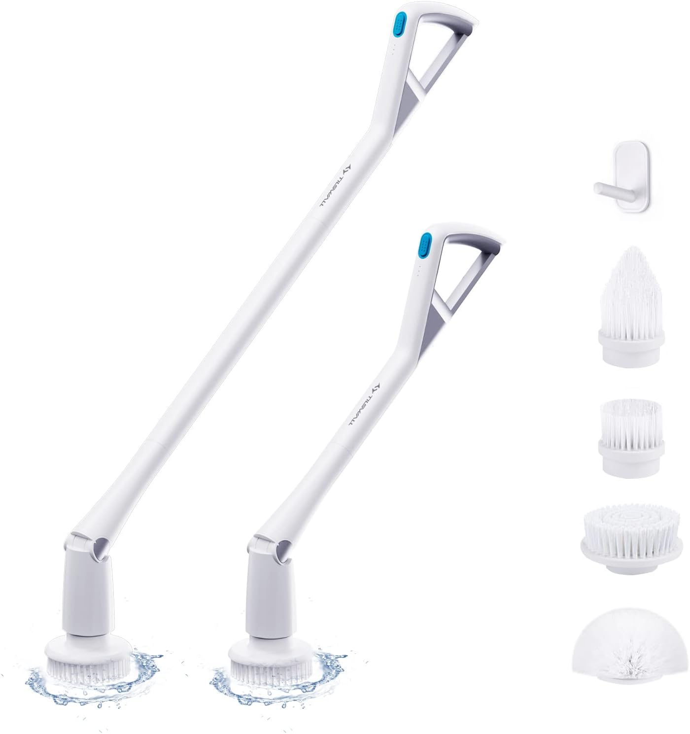 Tilswall M3 Electric Spin Scrubber, 360 Cordless Shower Scrubber with 4 Replaceable Rotating Brush Heads, 60 Min Fast Charging, 26/43 Inch Adjustable Extension Handle for Tile, Floor, Tub,Bathroom Pack of 2