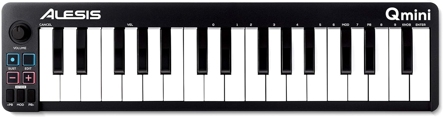 Alesis Qmini - Portable 32 Key USB MIDI Keyboard Controller with Velocity Sensitive Synth Action Keys and Music Production Software Included Pack of 2