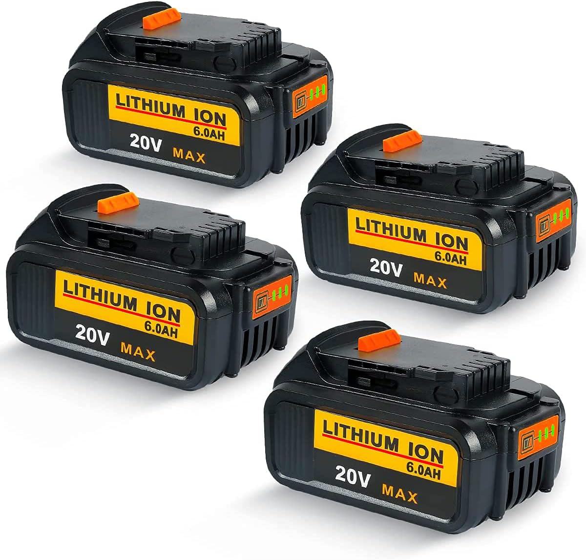 4Pack 6.0Ah 20V DCB206 Battery Replacement for Dewalt 20V Battery Compatible with Dewalt 20V Max XR Cordless Tools DCB205 DCB204 DCB206 DCB205-2DCB200 DCD/DCF/DCG Series