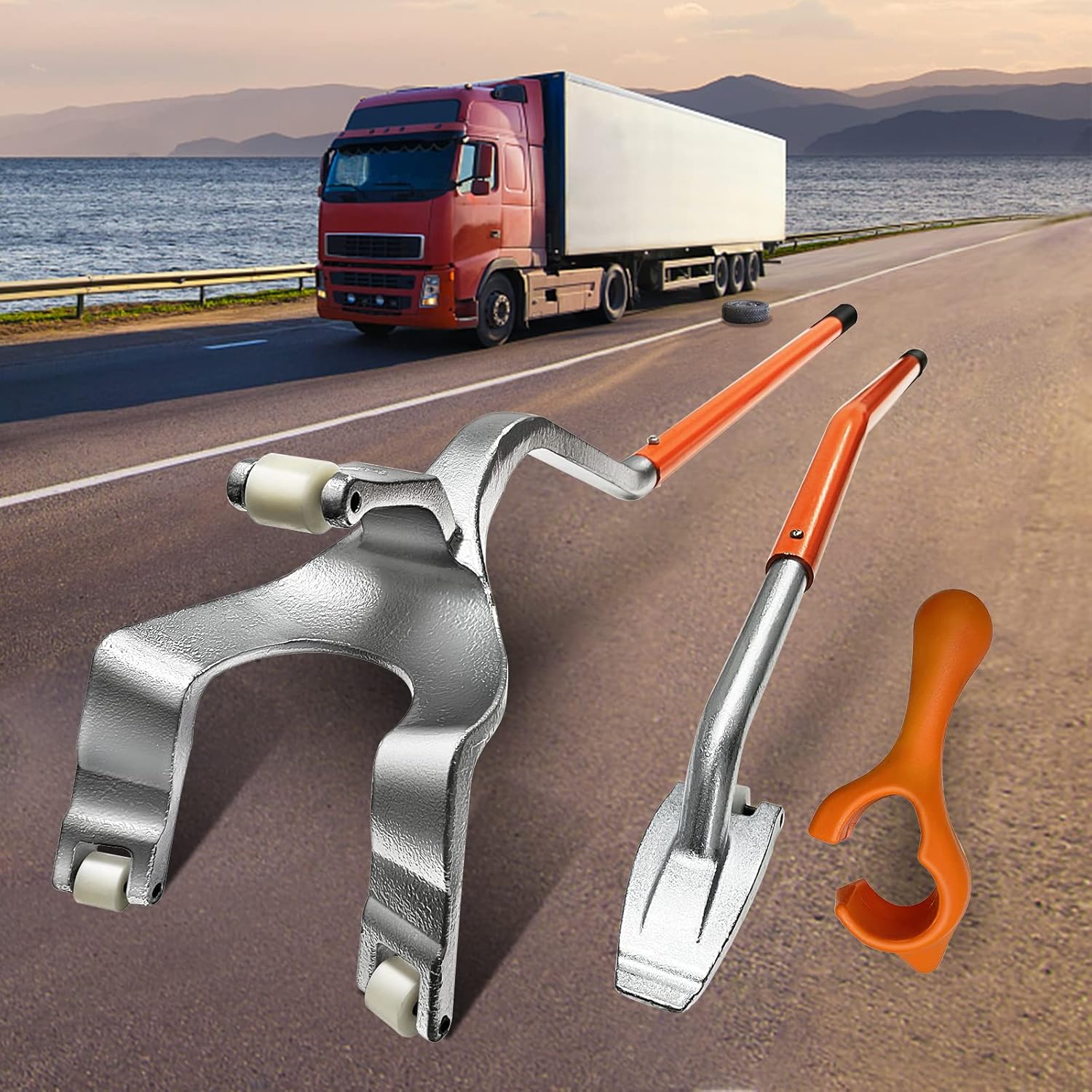 Ryan Comprehensive Upgrade Tire Changer, 17.5'' to 24'' Steel Tire Mount Demount Tool Kit with Extra Bead Keeper,Adapted to Aluminum and Steel Rims, Manual Tubeless Truck Tire Changing Tools(Orange)