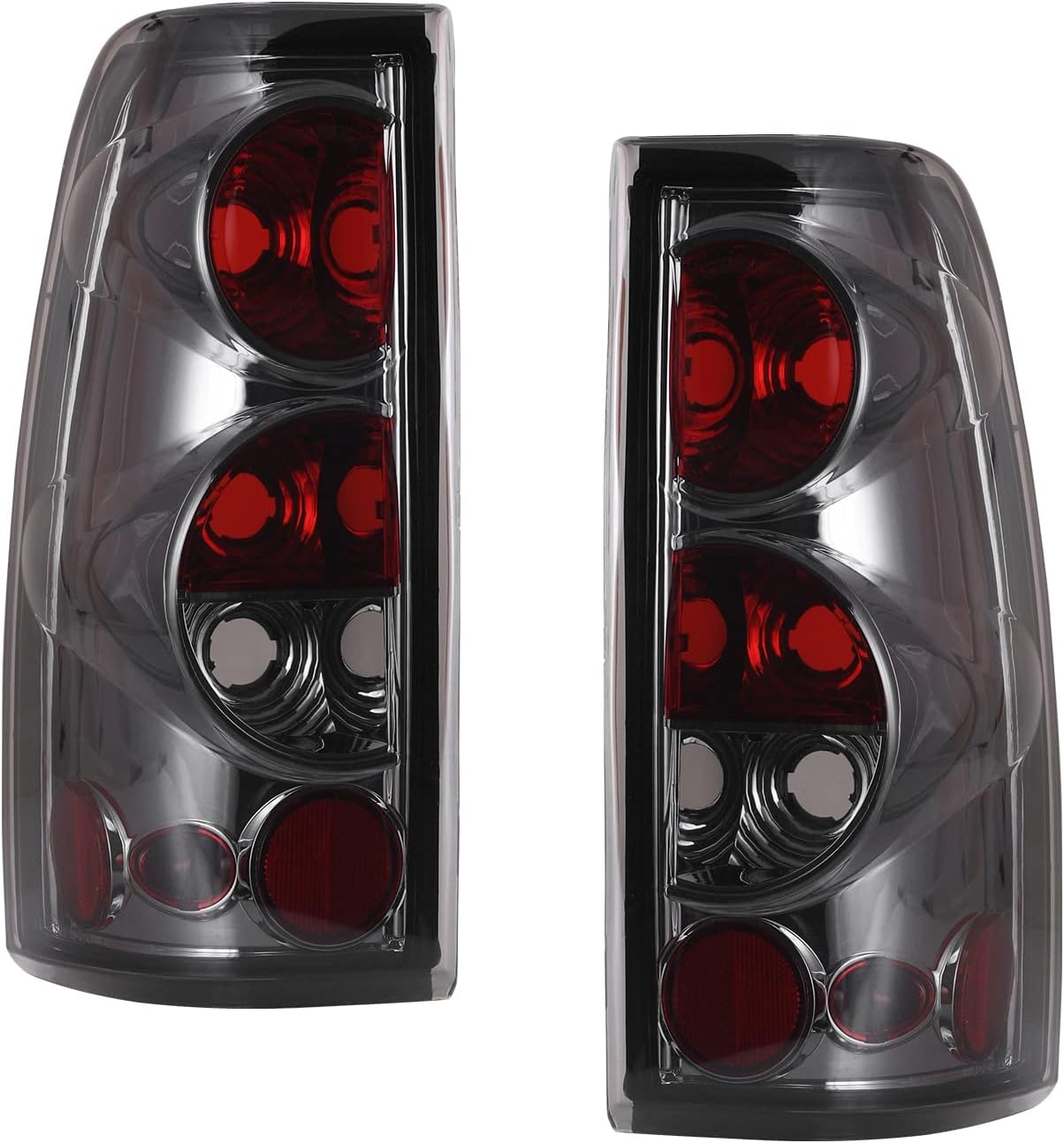 ROXX Tail Light Assembly Compatible with 1999 2000 2001 2002 2003 2004 2005 2006 Chevrolet Silverado 1999-2003 GMC Sierra Driver and Passenger Side (Glossy Black/Clear Lens-16) Pack of 2
