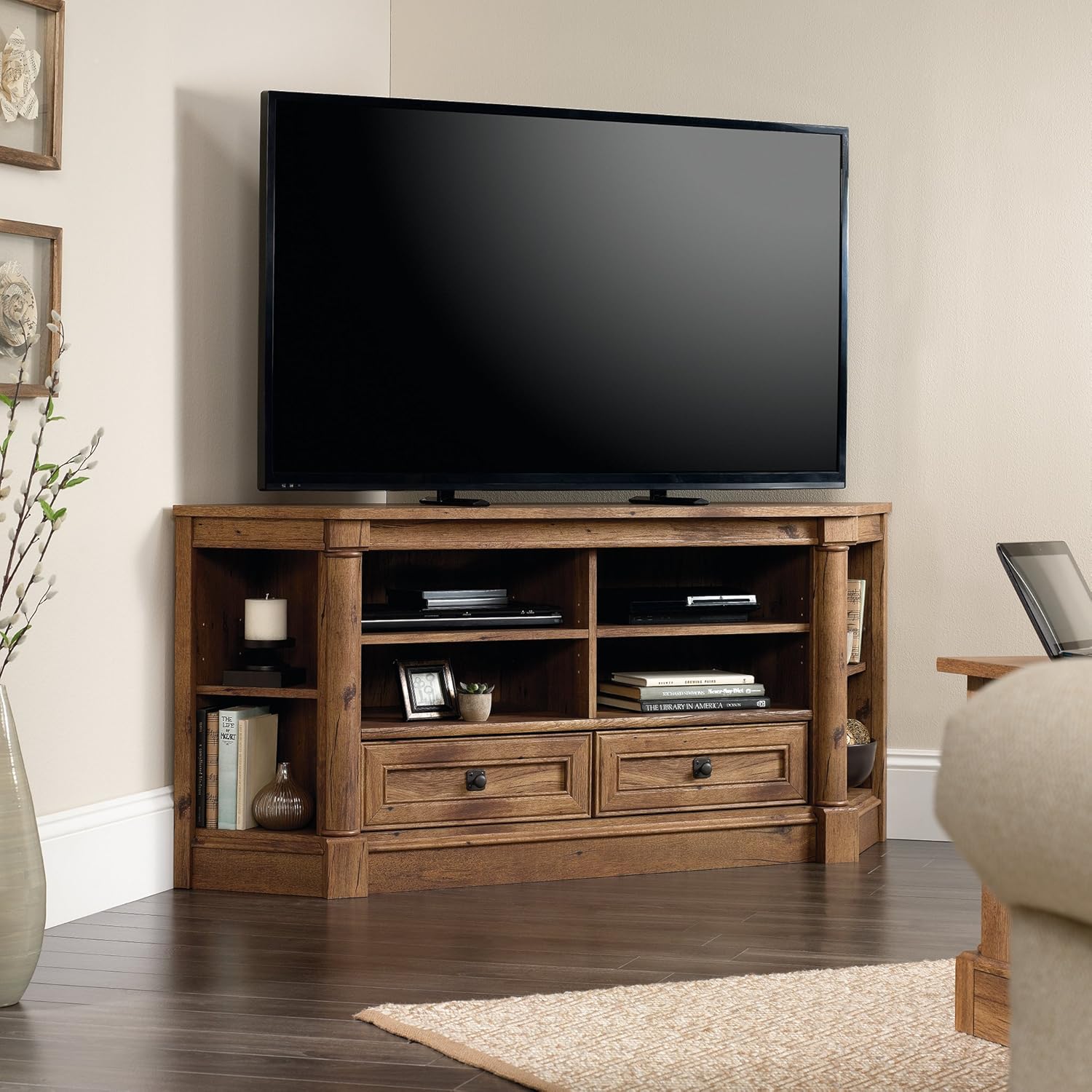 Sauder Palladia Corner Entertainment Credenza, For TVs up to 60