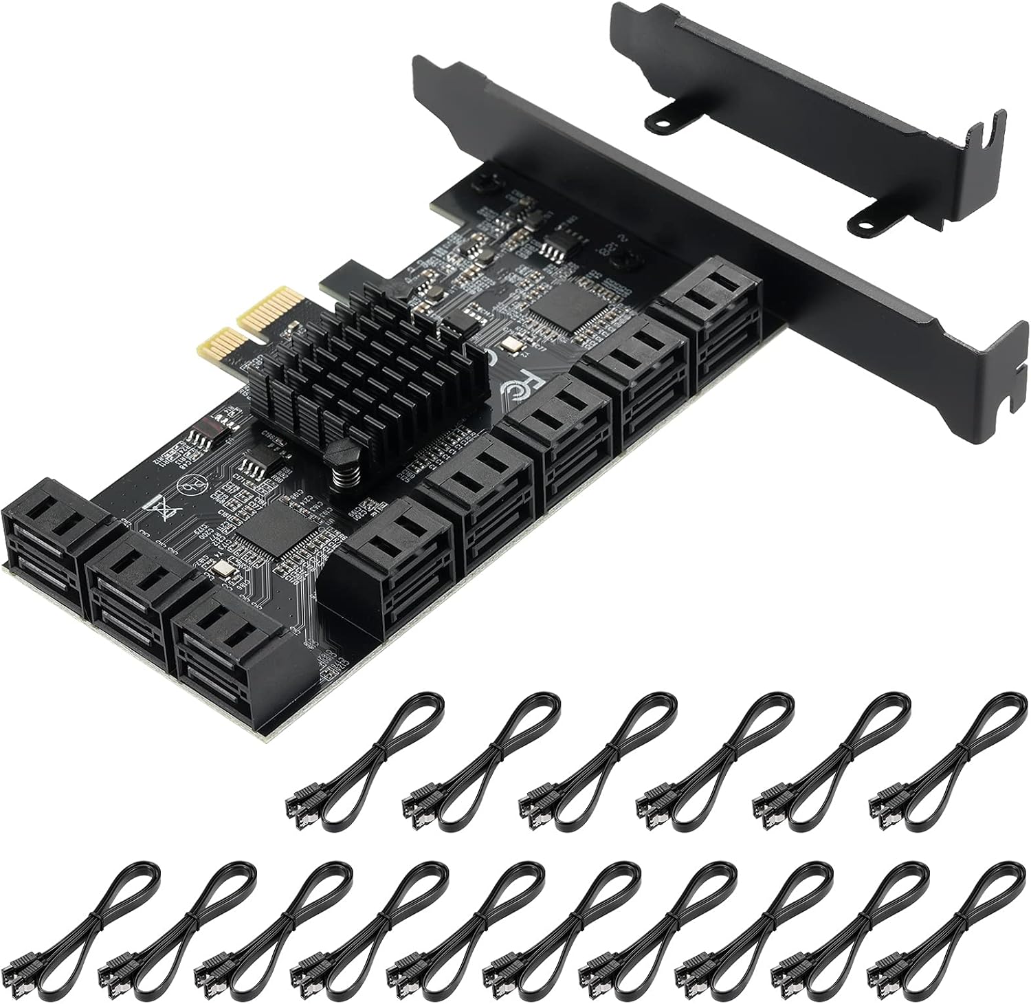 YUNKOZAND 4X PCIE 8 SATA Card,with 8 SATA Cables,PCIE to SATA 3.0 6 Gbps Controller,PCIE SATA Expansion Card,SATA Controller,ASM1166+JMB575 Chips Pack of 2