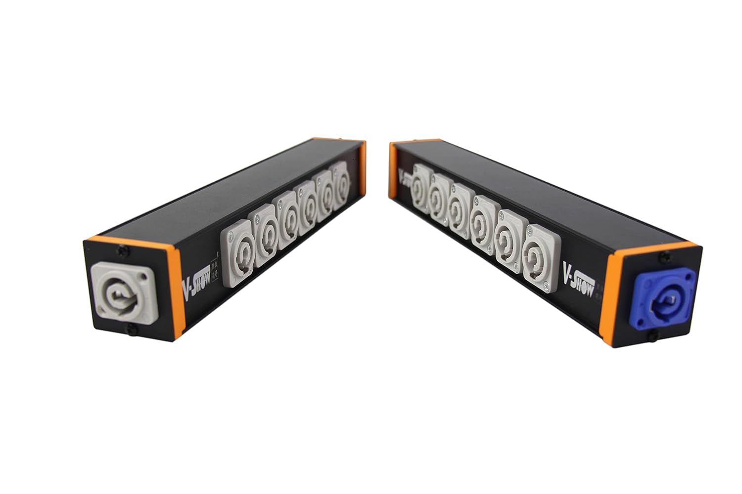 V-Show 6 Port Powercon Power Distribution Output Box, Black Stage Light Accessory Pack of 2