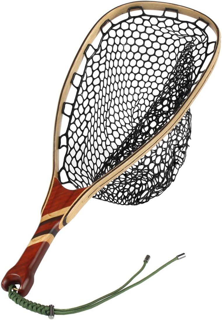 DAKONGYI Magnetic Clip Fly Fishing Landing Net Catch and Release Trout Net Aluminum Alloy Frame with Soft Rubber Mesh Black Rubber Net Pack of 2