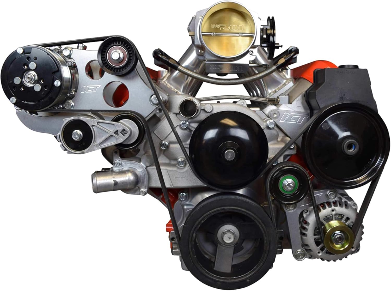 ICT Billet Heavy Duty A/C Air Conditioner Compressor Bracket Kit Compatible with LS1 Camaro GTO - Sanden 508 LSX AC 551474-2