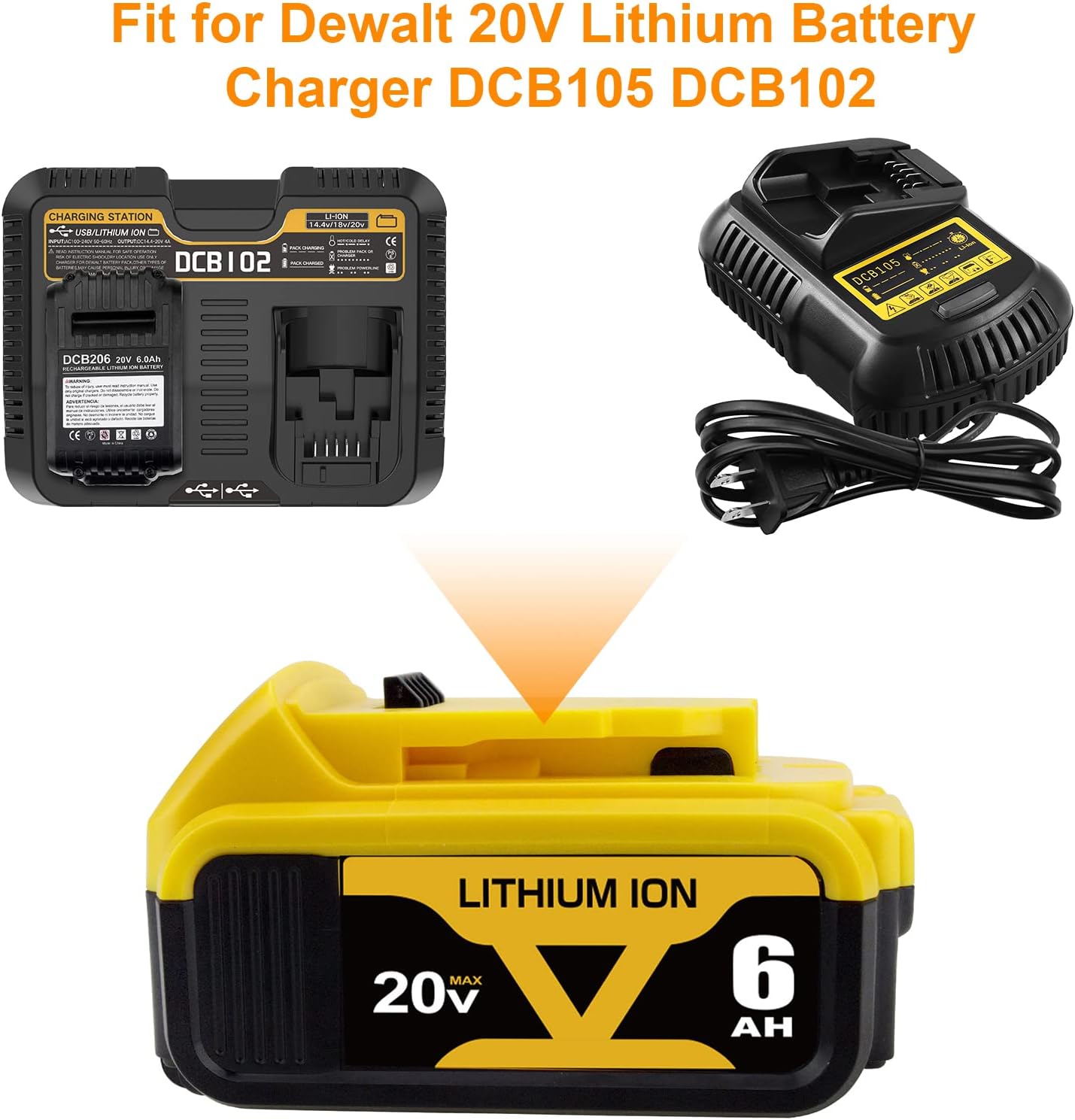 4 Packs Amsbat 6.0Ah DCB206 Battery Compatible with Dewalt 20V Battery Max Lithium DCB200 DCB201 DCB203 DCB204 DCB205 DCB207