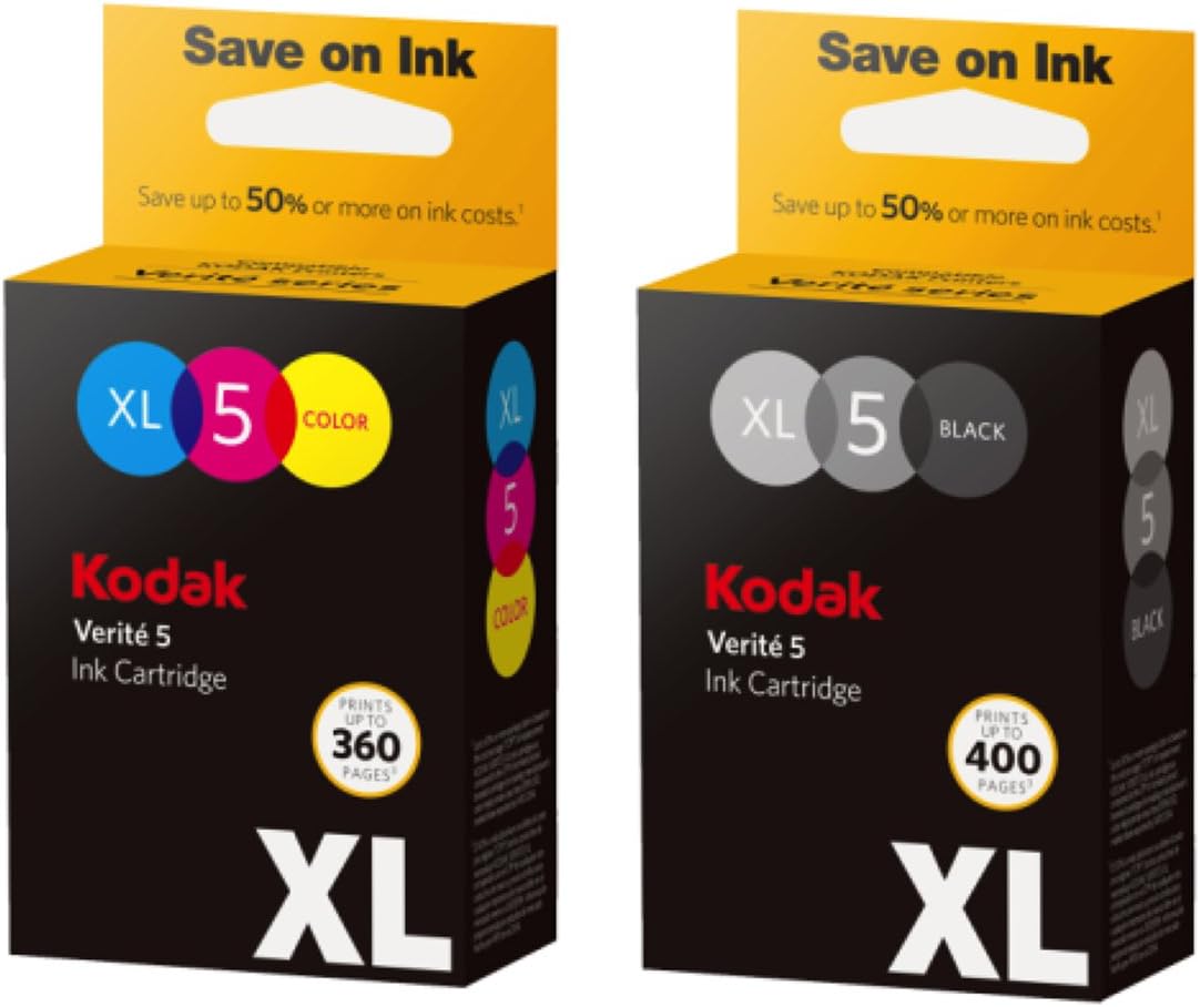 Kodak Verite 5 Replacement Inks (AL11CA) XL Black and Color Ink Jet Cartridge Bundle Compatible with All Kodak Verite Printers Pack of 2