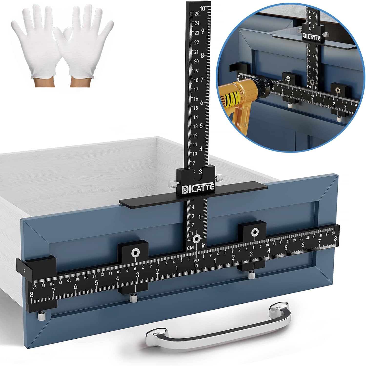 DICATTE Cabinet Hardware Jig, Thickened Aluminum Alloy Cabinet Handle Jig，Drilling Templates Jig Tool，Improved Design For Fast&Accurate Installation Of Door And Drawer Knobs (Black) Pack of 2