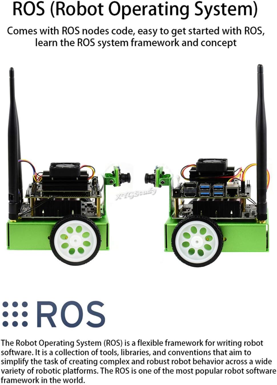 JetBot AI Kit Based on Jetson Nano to Build Smart AI-Based Robot JetBot with Front Camera Eye and ROS Nodes Code Dual Mode Wireless WiFi Bluetooth Facial Recognition Object Tracking etc @XYGStudy