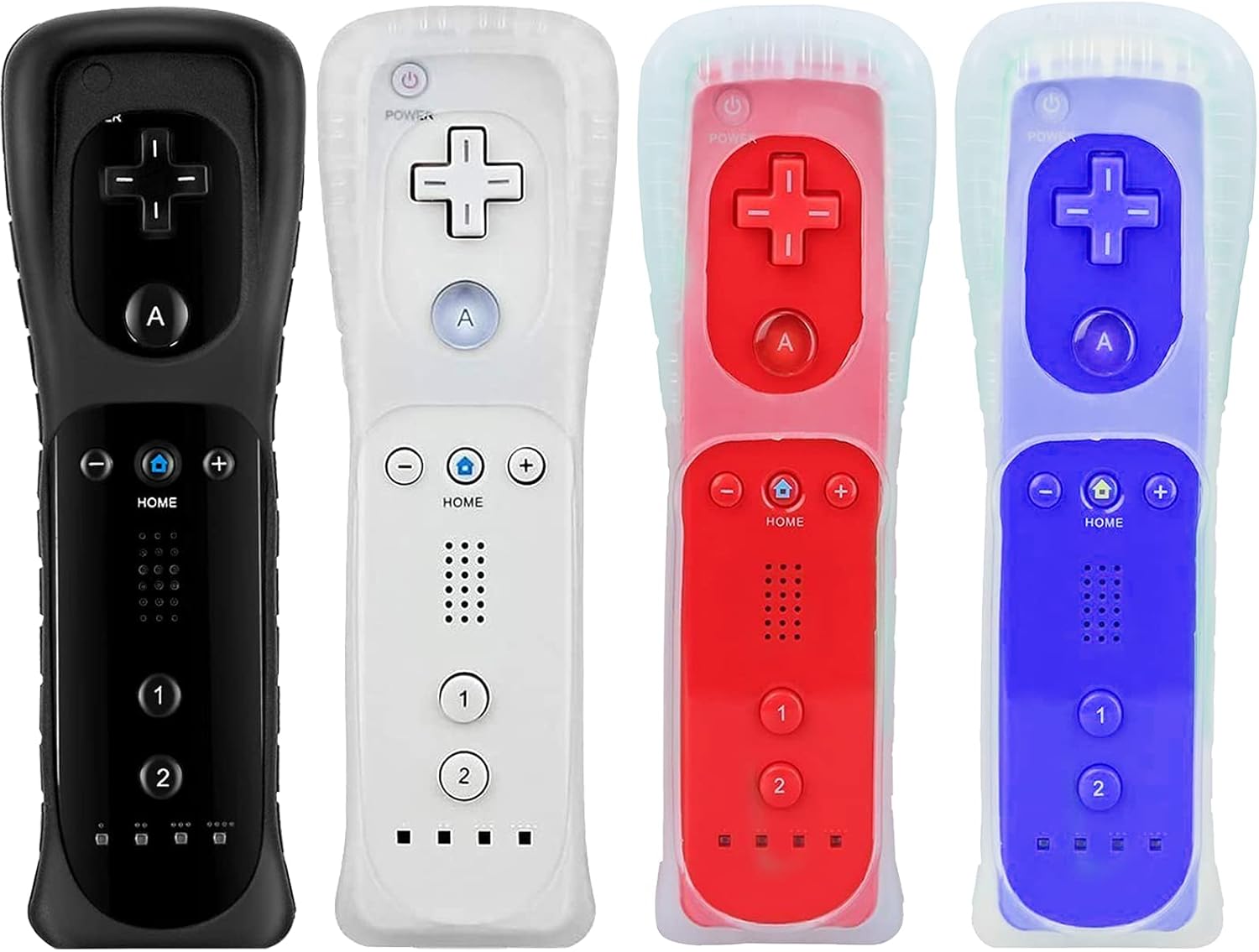 Wii Controller, Soanufa Wii Controller 4 Pack, Wii Remote Controller Band Silicone Case and Wrist Strap, Compatible with Wii and Wii U Game Console (White+Black+Deep Blue+Red) Pack of 2