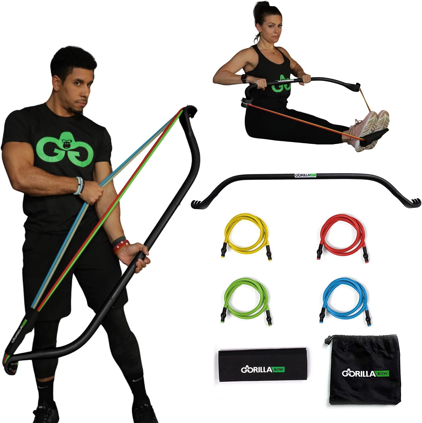 Original Gorilla Bow Portable Home Gym Resistance Bands and Bar System for Travel, Fitness, Weightlifting and Exercise Kit, Full Body Workout Equipment Set