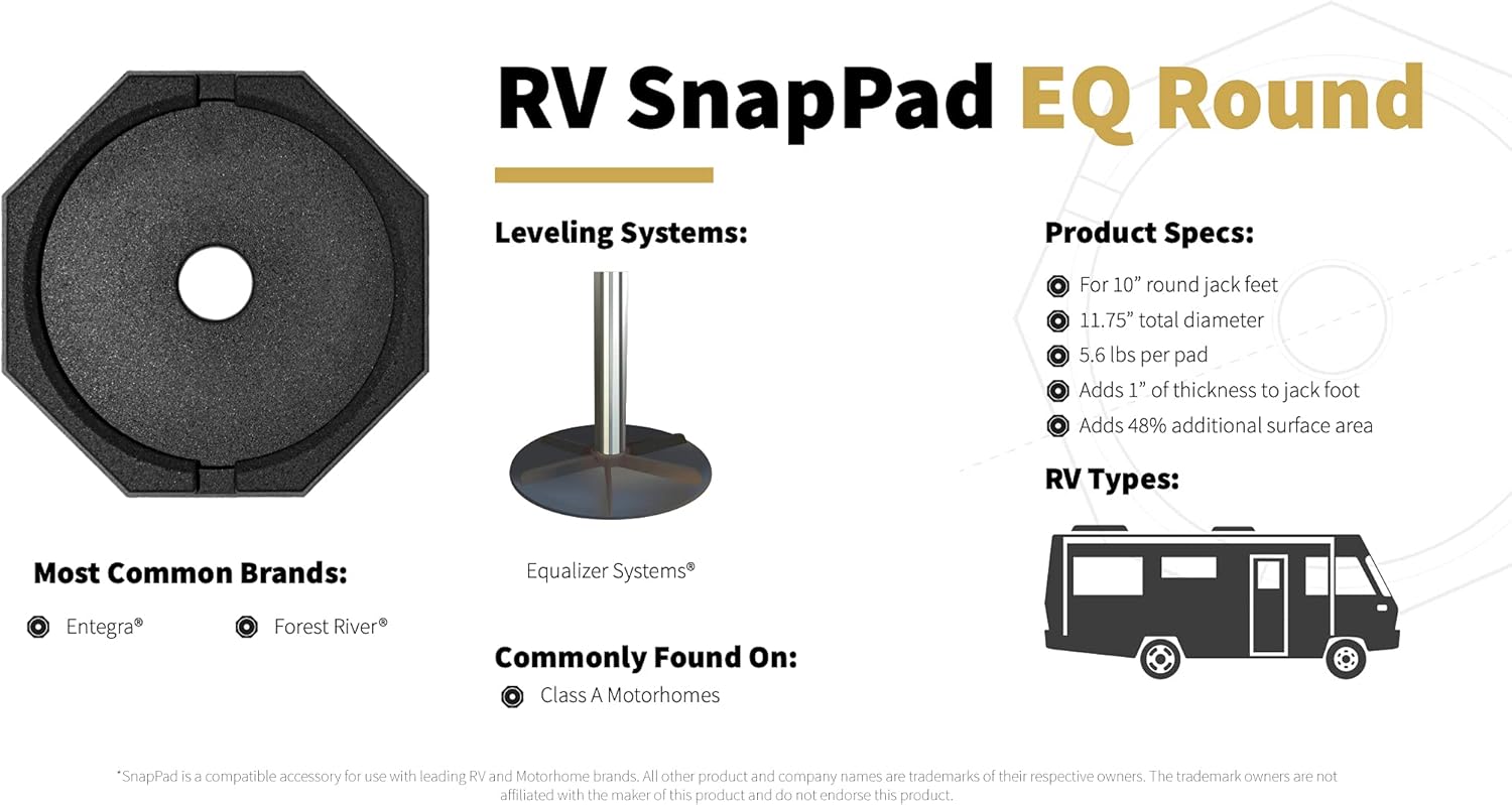 SnapPad EQ Permanently Attached RV Leveling Jack Pad for Equalizer Landing Feet (Round Single)