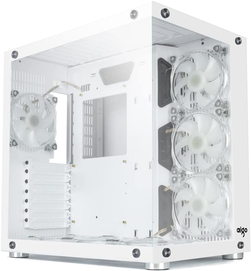 aigo AZ300 Computer Case mid Tower 3.0 USB Tempered Glass Panel ATX Micro-ATX Game Case with 7PCS RGB Fans PC Control Remote (Black)