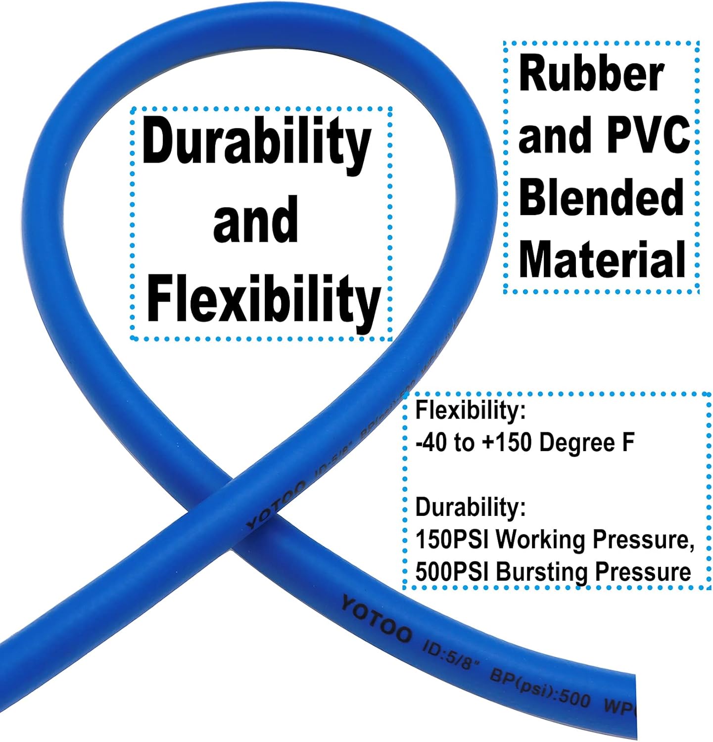 YOTOO Heavy Duty Hybrid Garden Water Hose 5/8-Inch by 100-Feet 150 PSI Kink Resistant, Flexible with Swivel Grip Handle and 3/4