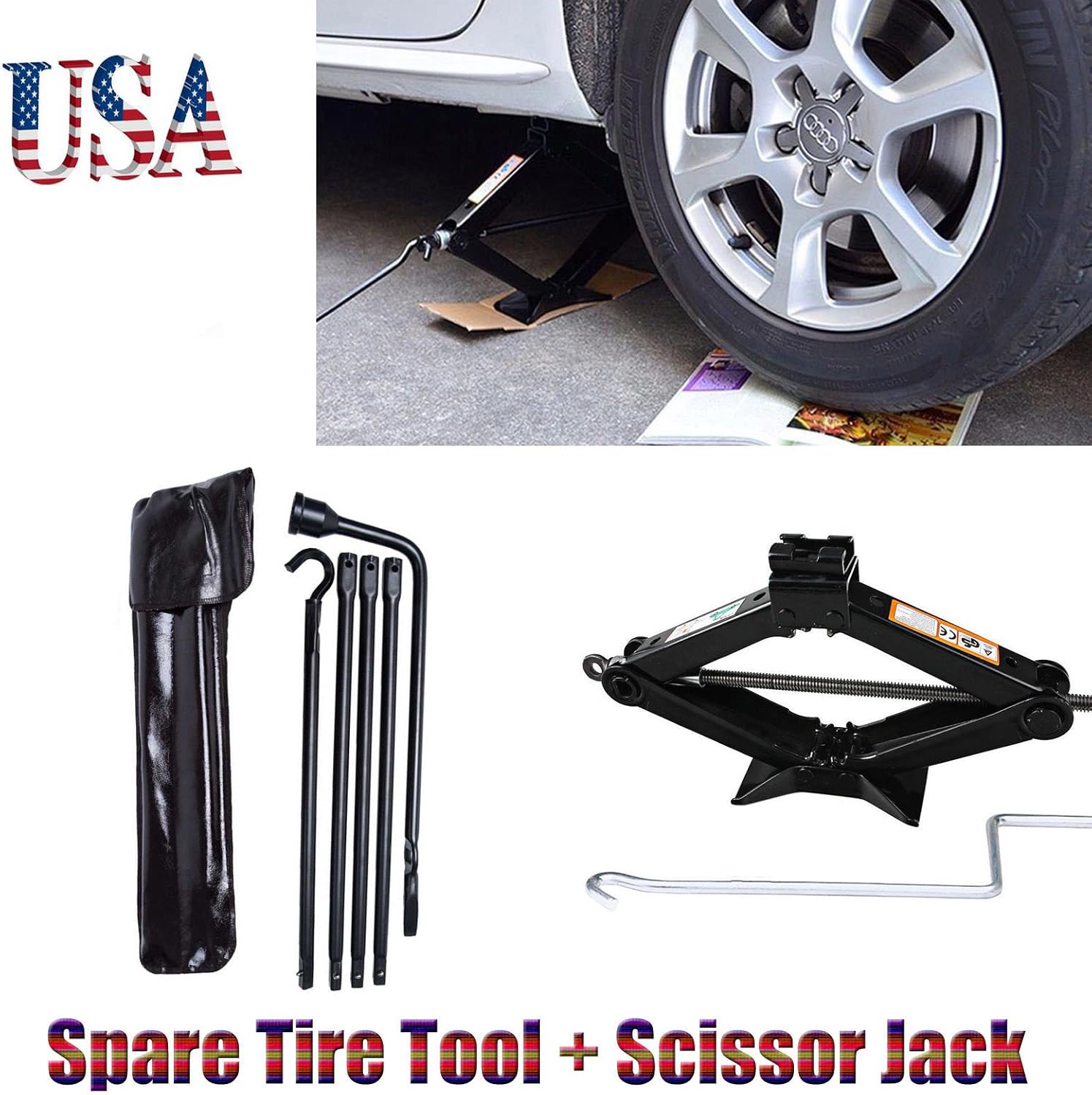 Autobaba Spare Tire Tool Kit Tire Changing Repair Kit and 2T Scissor Jack with Speed Handle for 2002-2015 Dodge Ram 1500 Pack of 2