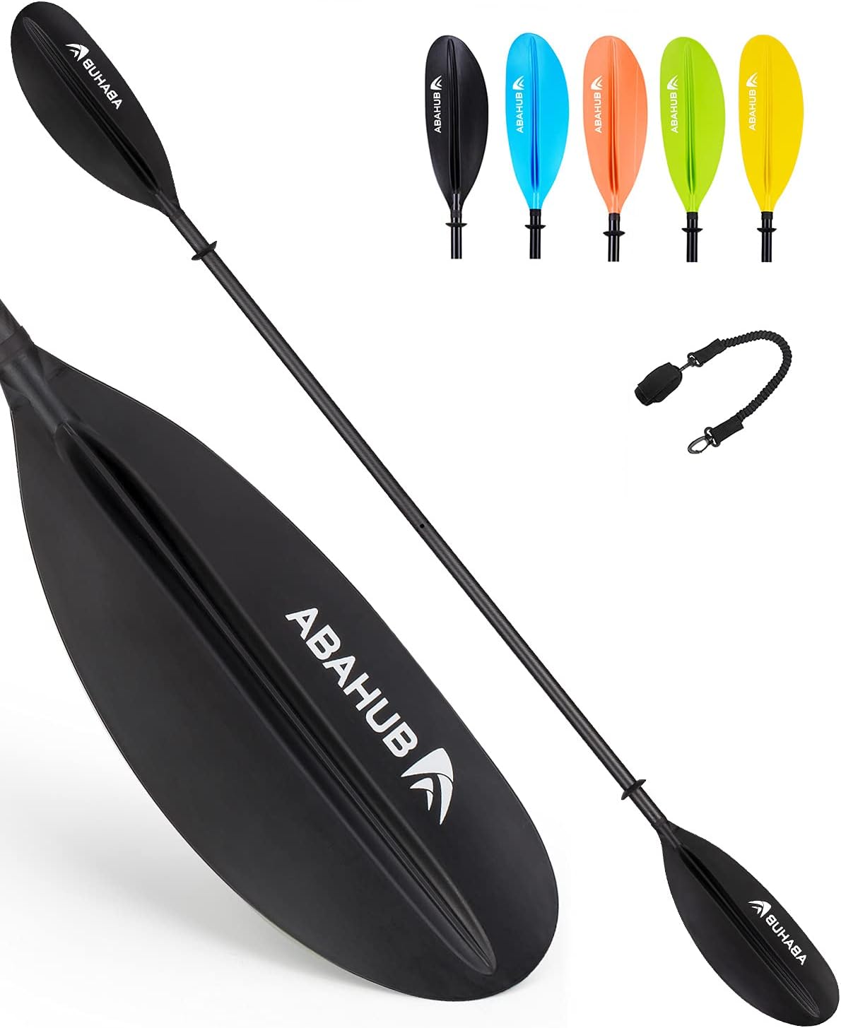 Abahub 1 x Carbon Kayak Paddles, 90.5 Inches Kayaking Oars for Boating, Canoeing with Free Paddle Leash, Carbon Fiber Shaft Black/Blue/Green/Orange/Yellow Plastic Blades Pack of 2