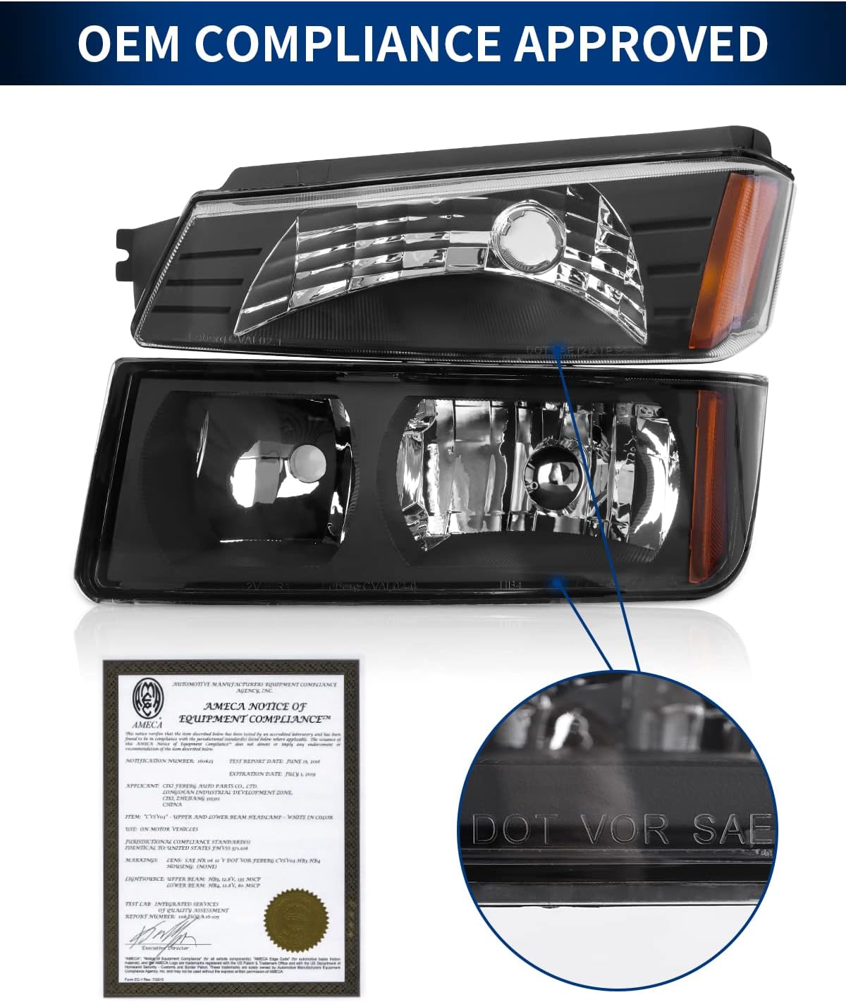 POLLY WALES Headlights Assembly Compatible with 2002-2006 Chevy Avalanche - Black Housing Clear Lens Amber Reflector