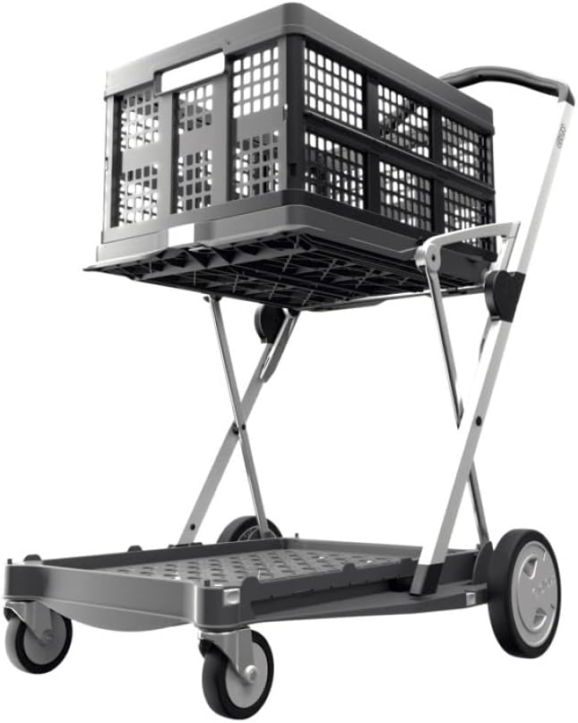 CLAX, Multi use Functional Collapsible carts, Mobile Folding Trolley, Shopping cart with Storage Crate (Black)