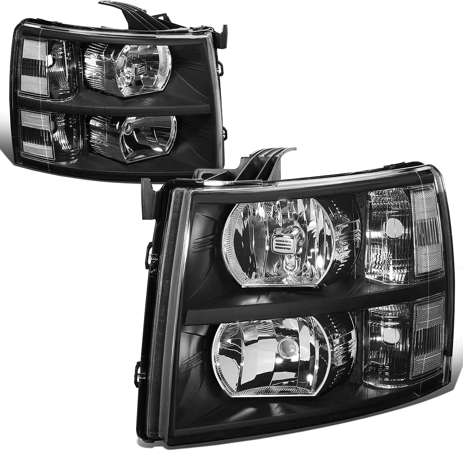 APSVE Headlight Assembly compatible with 1999-2002 Chevy Silverado 1500/2500/3500, 00-06 Tahoe Suburban, Smoke Lens Pack of 2