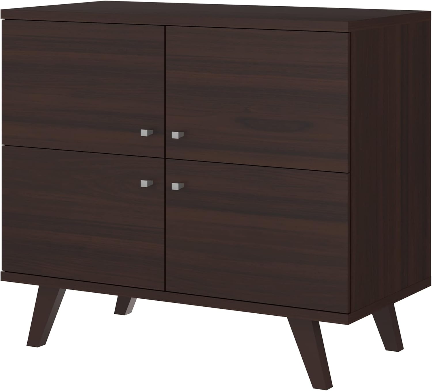 The Urban Port 36-Inch Wooden Multipurpose Storage Cabinet with 4-Doors and Angled Legs, Dark Brown