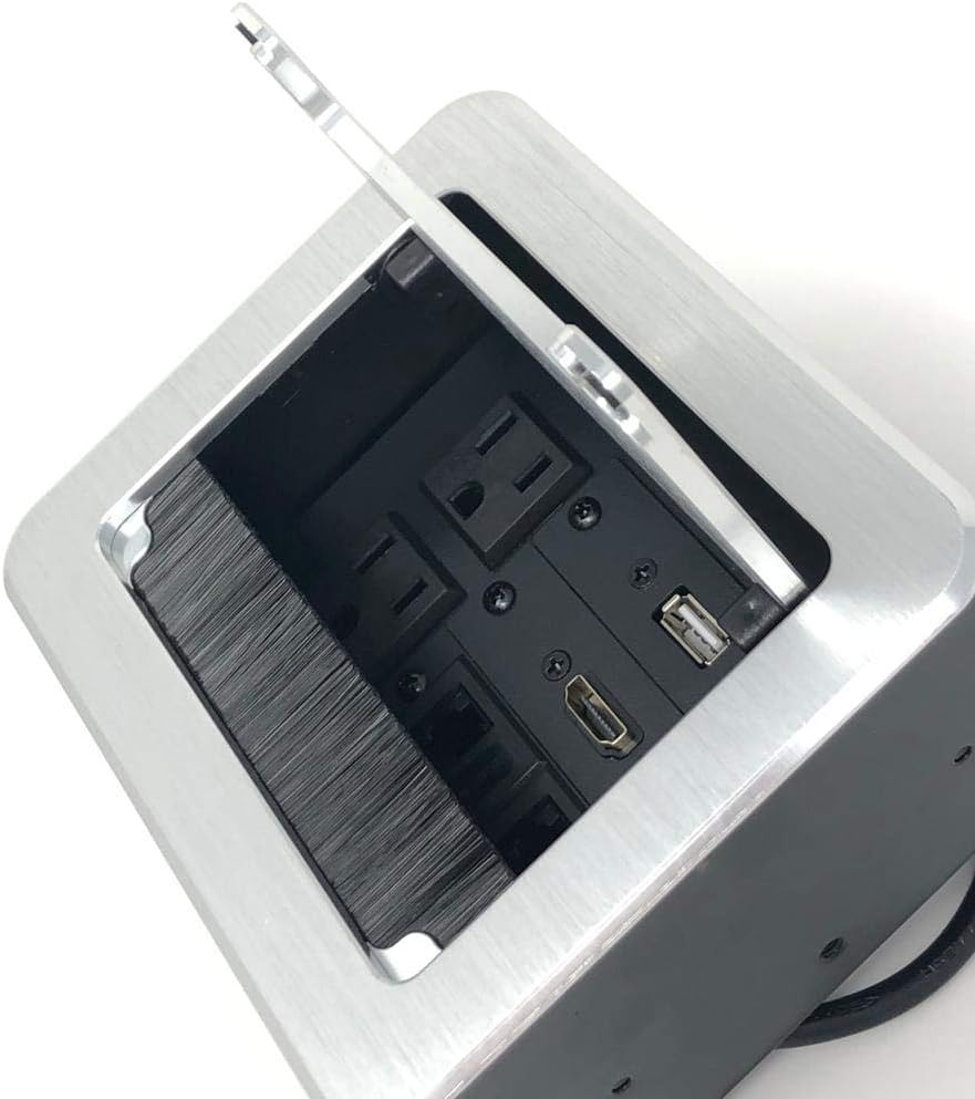 Yolkvisual Conference Table Connectivity AV Box 2 AC + 1 HDMI + 1 USB + 2 RJ45 Silver