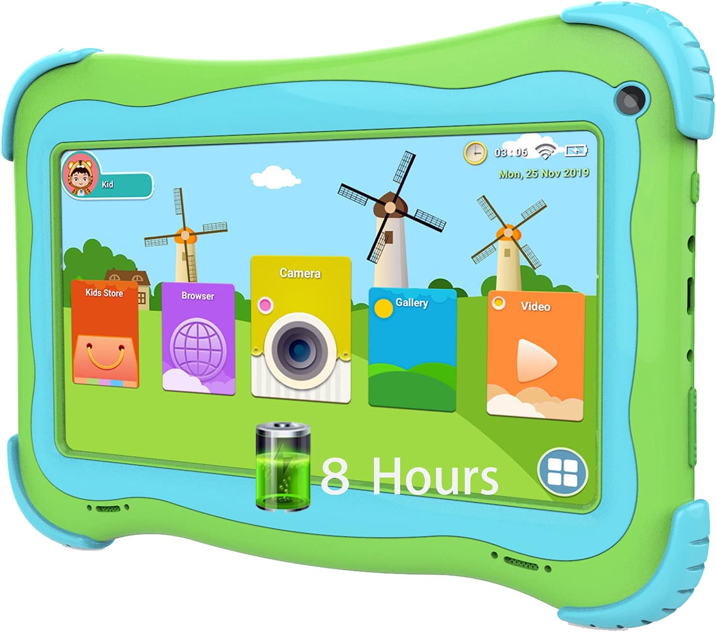 Kids Tablet 8 inch Android 10.0 Tablet, 2GB RAM 32GB ROM, Quad Core Processor, IPS HD Display Eye Protection, Parental Control, GMS, Dual Cameras, WiFi Tablet for Kids with Case