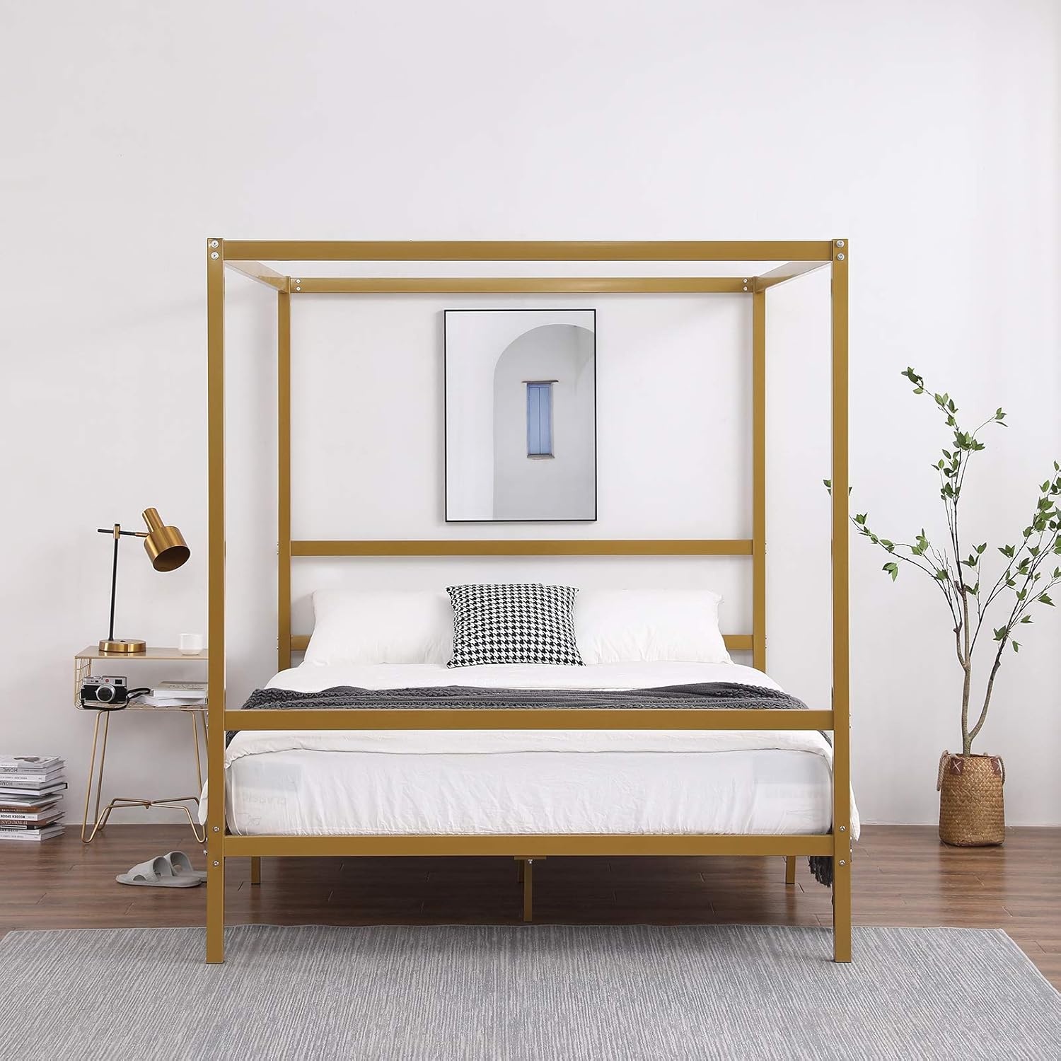 VINGLI Canopy Bed Frame Full Size, Gold