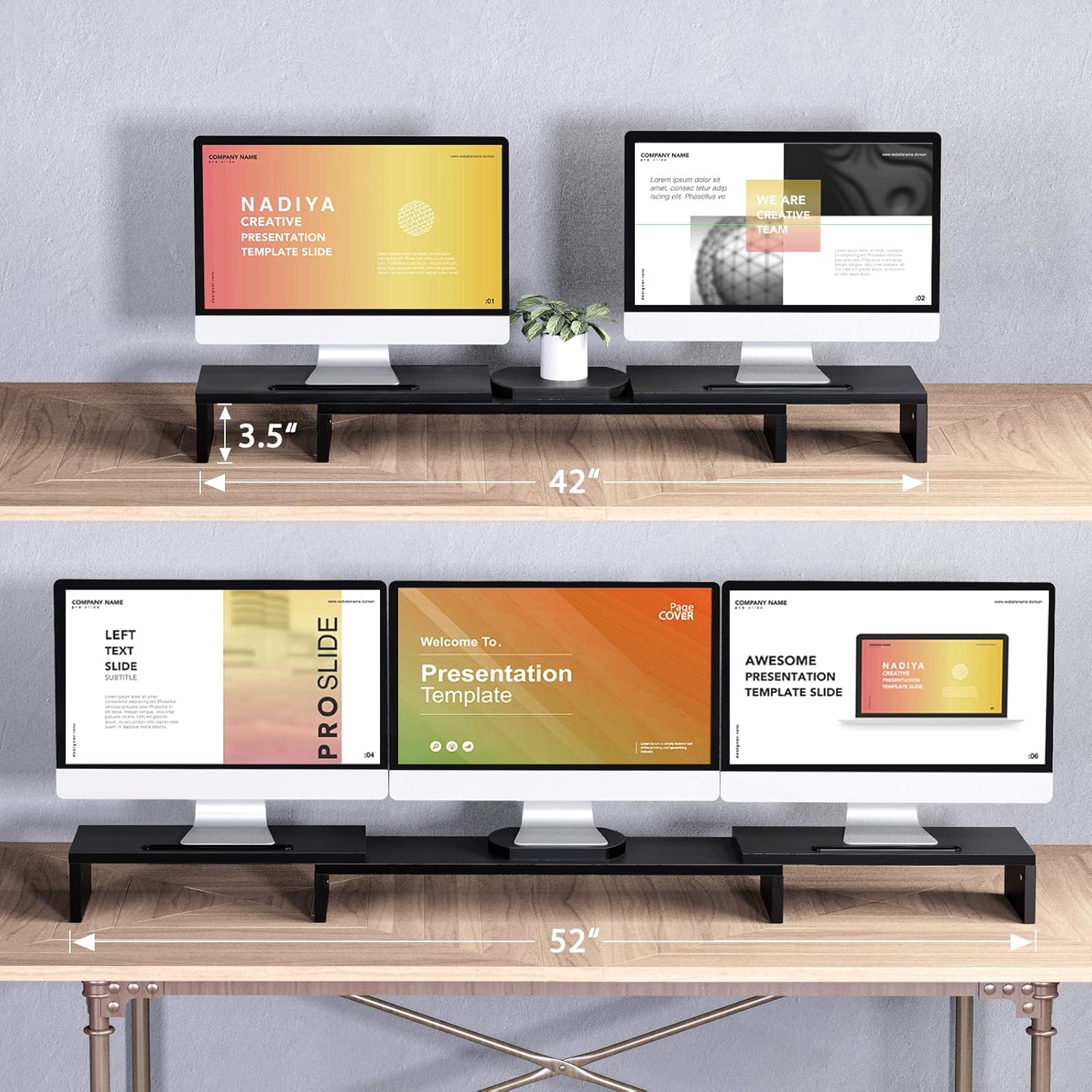 LORYERGO Triple Monitor Stand - Dual Monitor Stand w/ 2 Slots for Phone & Tablet, Length and Angle Adjustable Monitor Riser, Laptop Stand for Computer, Screen, Tablet – LEMS18 Pack of 2