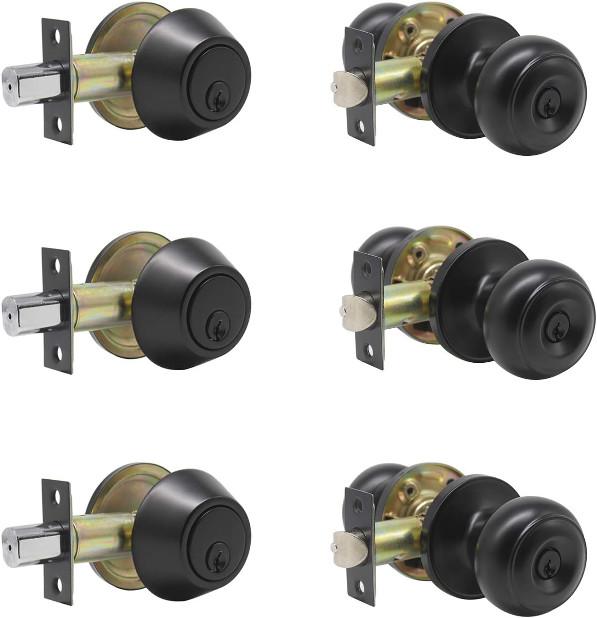 Probrico Entry Door Knob and Double Cylinder Deadbolt Lock Combo Set, Keyed Alike,Oil Rubbed Bronze, Set of 4