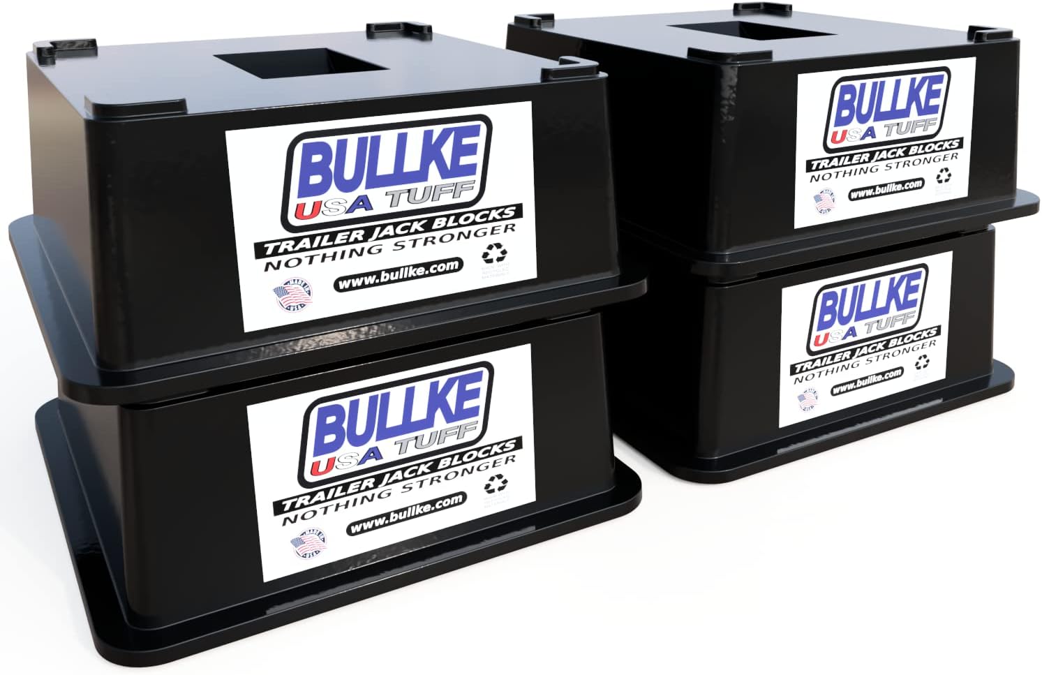4 Pack BULLKE Trailer Jack Block Stand 12,000 lbs Capacity Trailer & RV Stabilizing Pads | Strongest Blocks for RV 5th Wheel Camper, Post, Foot, Tongue Jack, or Stabilizer Round, Square Pad Leveler