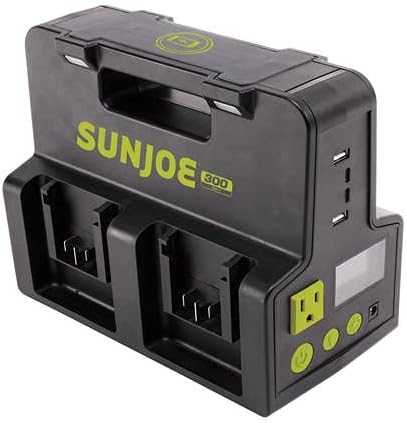 Sun Joe 24V-300WI 24-Volt iON+ Cordless Hot-Swap Powered Inverter Generator Power Station W/ AC Adapter, 2.7-Amp AC Receptacle, 2x USB Type A &C, 3 Watt LED Spotlight