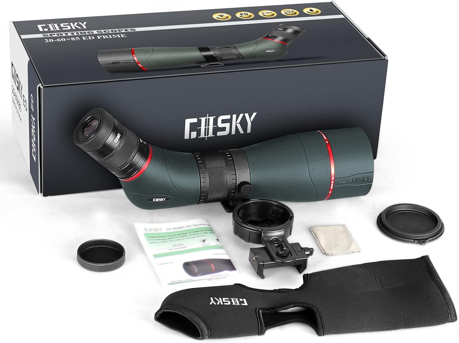 Gosky EagleView Upgrade 20-60x85mm ED Spotting Scope - Ultra High Definition & Extra-Low Dispersion Optics Spotter Scope with Smartphone Adapter