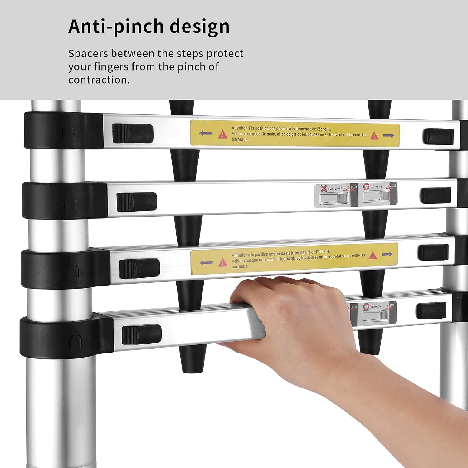 STEPTECH Telescoping Ladder 9.5 ft Aluminum Telescopic Extension Ladder Anti-Pinch Collapsible Ladders for Home Lightweight Compact Portable Ladder for RV Attic 330 lbs Capacity