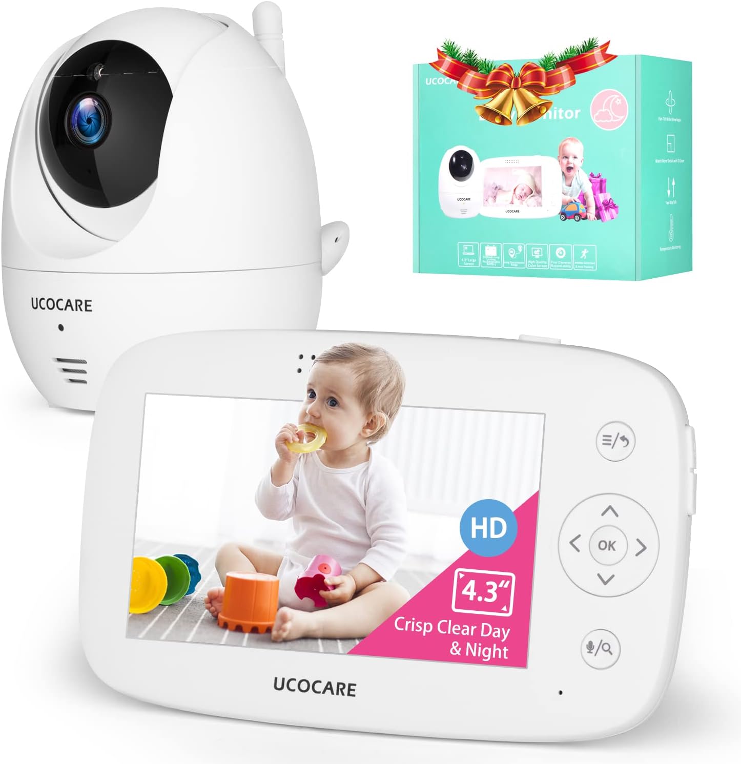Baby Monitor with Camera and Audio 【2022 Upgraded】, Video Baby Monitor with Night Vision, Baby Camera Monitor, Baby Monitors, PTZ, Motion Detection, Auto Tracking, Temperature Monitor, 2-Way Talk
