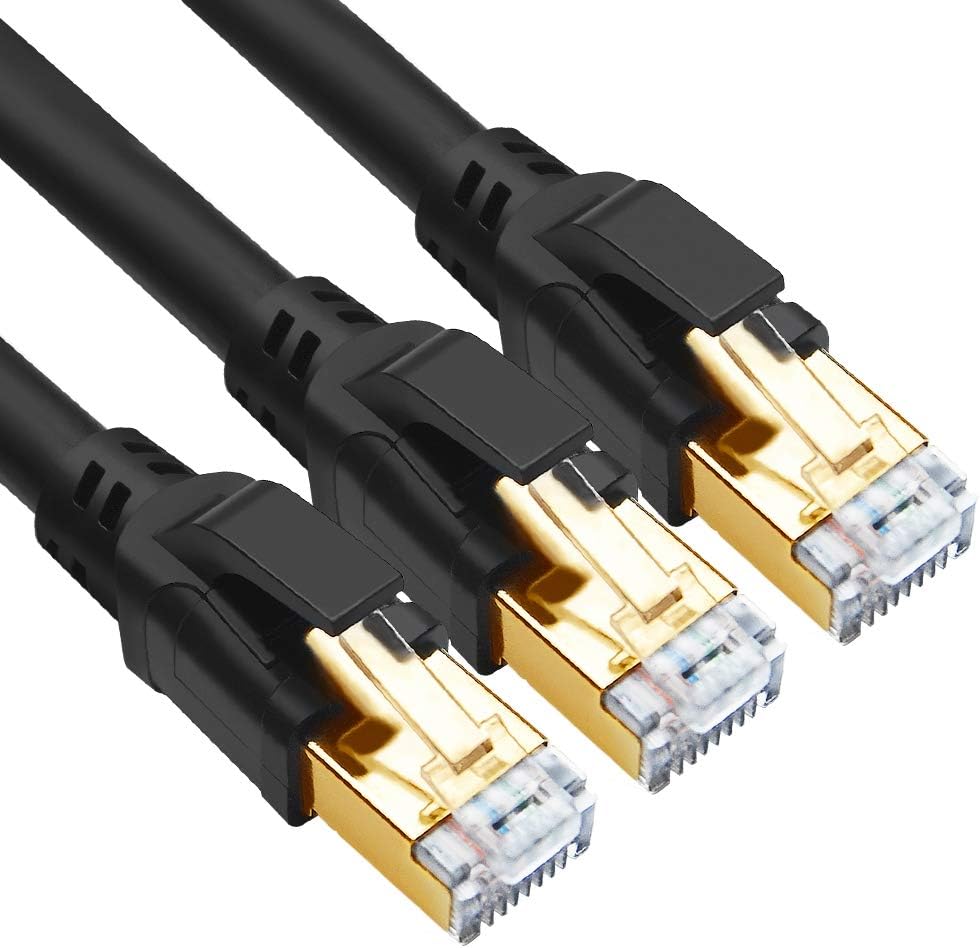 CAT 8 Ethernet Cable, 15ft (10 Pack) Ultra High Speed 40Gbps 2000MHz SFTP 26AWG CAT8 Cable LAN Internet Network Cord with Gold Plated RJ45 Connector for Gaming, Router, Modems, PC (15ft/10 Pack/Black)