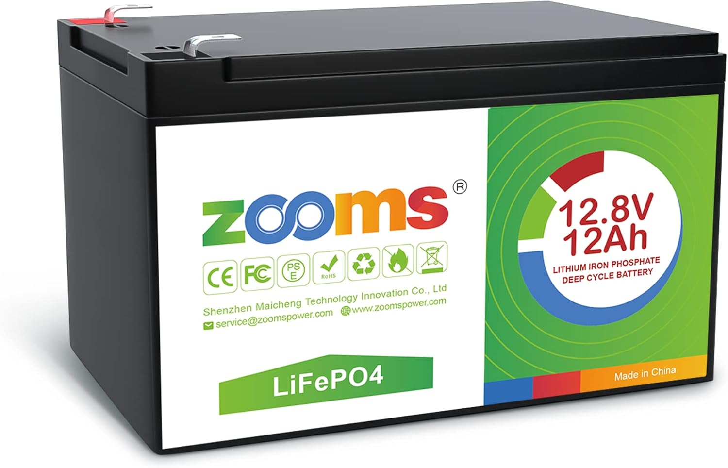 Zooms 12.8V 12Ah LiFePO4 Deep Cycle Rechargeable Battery, Built-in 12A BMS, 4000-8000 Life Cycles & 10-Year Lifetime, Perfect for Kids Scooters, Fish Finder etc. Pack of 2