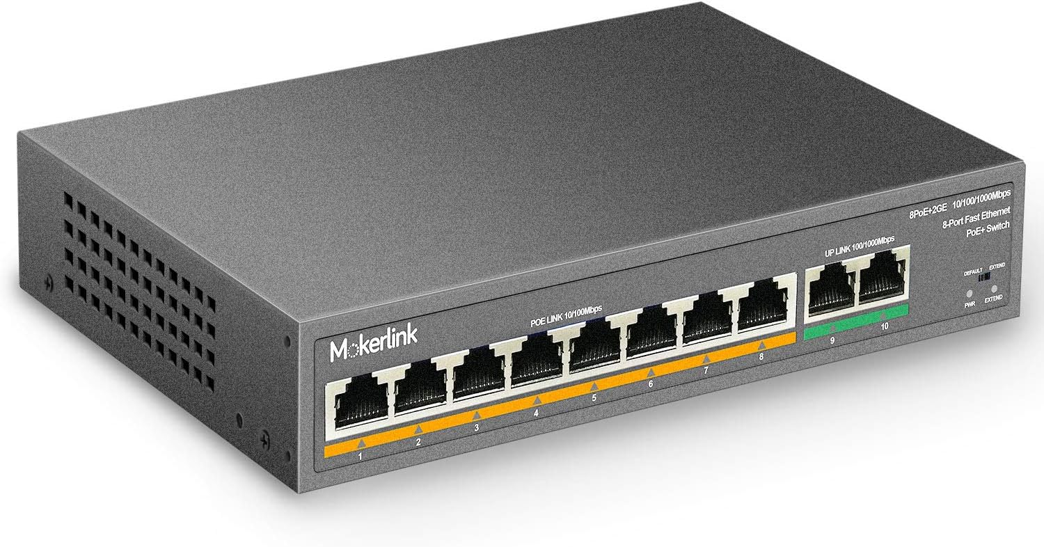 MokerLink 8 Port PoE Switch with 2 Gigabit Uplink, 802.3af/at PoE+ 100Mbps, 120W Built-in Power, Extend to 250Meter, Metal Plug & Play Pack of 2