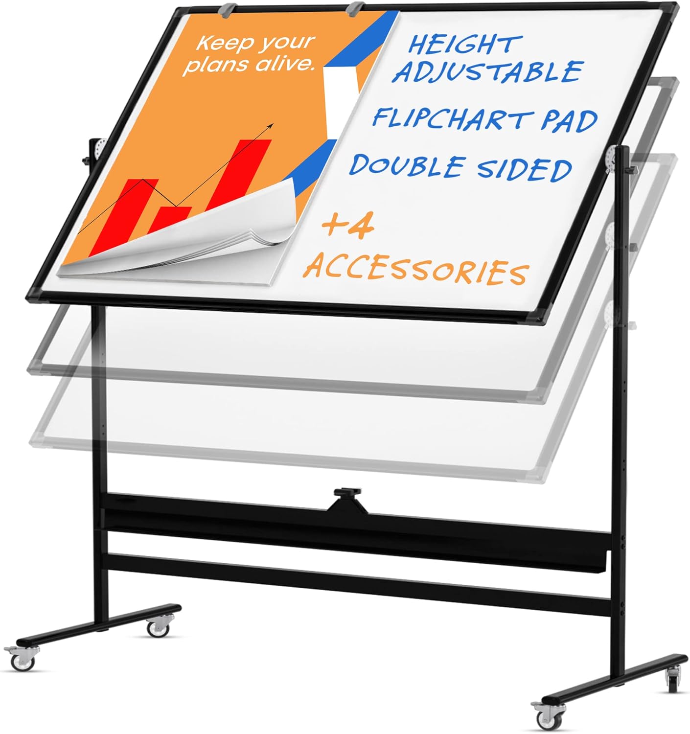 Magnetic Dry Erase White Board - Extra Large Rolling Whiteboard with Stand for Wall - Stain Resistant Double Sided Adjustable Portable Easel - Writing Supplies for Office, School, Classroom, College