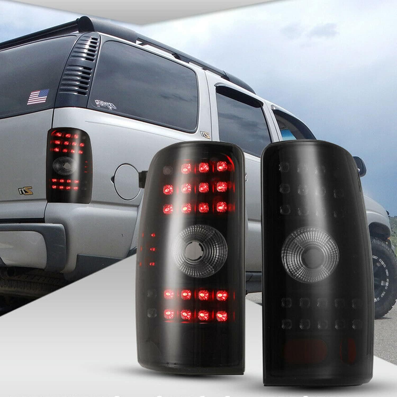 ROXX LED Tail Light Compatible with 2000 2001 2002 2003 2004 2005 2006 Chevrolet Suburban/Tahoe 2000-2006 GMC Yukon (not fit Double Door / Barn Door Style models) (Black Housing / Smoke Lens)