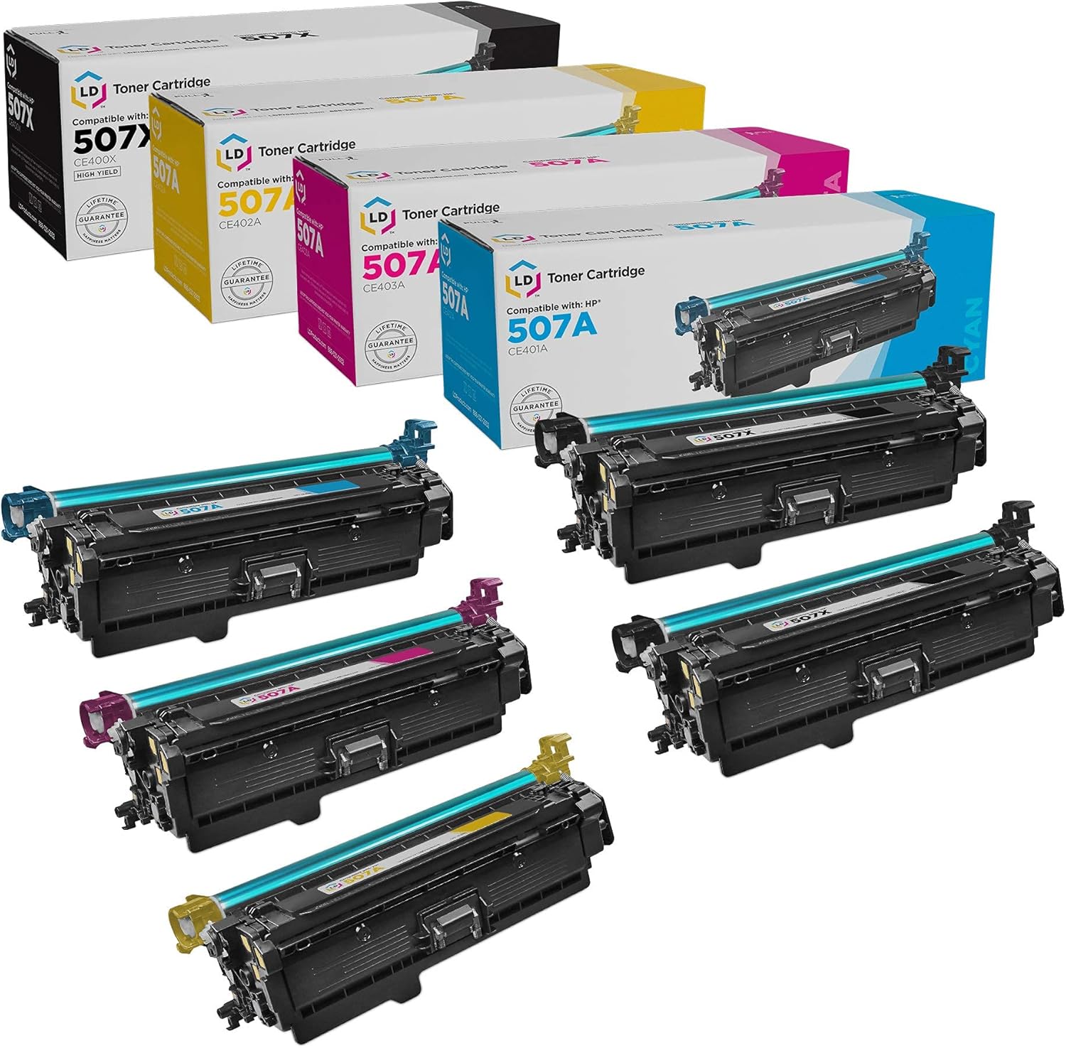 LD Remanufactured Toner Cartridge Replacements for HP 507A & HP 507X High Yield (2 Black, 1 Cyan, 1 Magenta, 1 Yellow, 5-Pack)