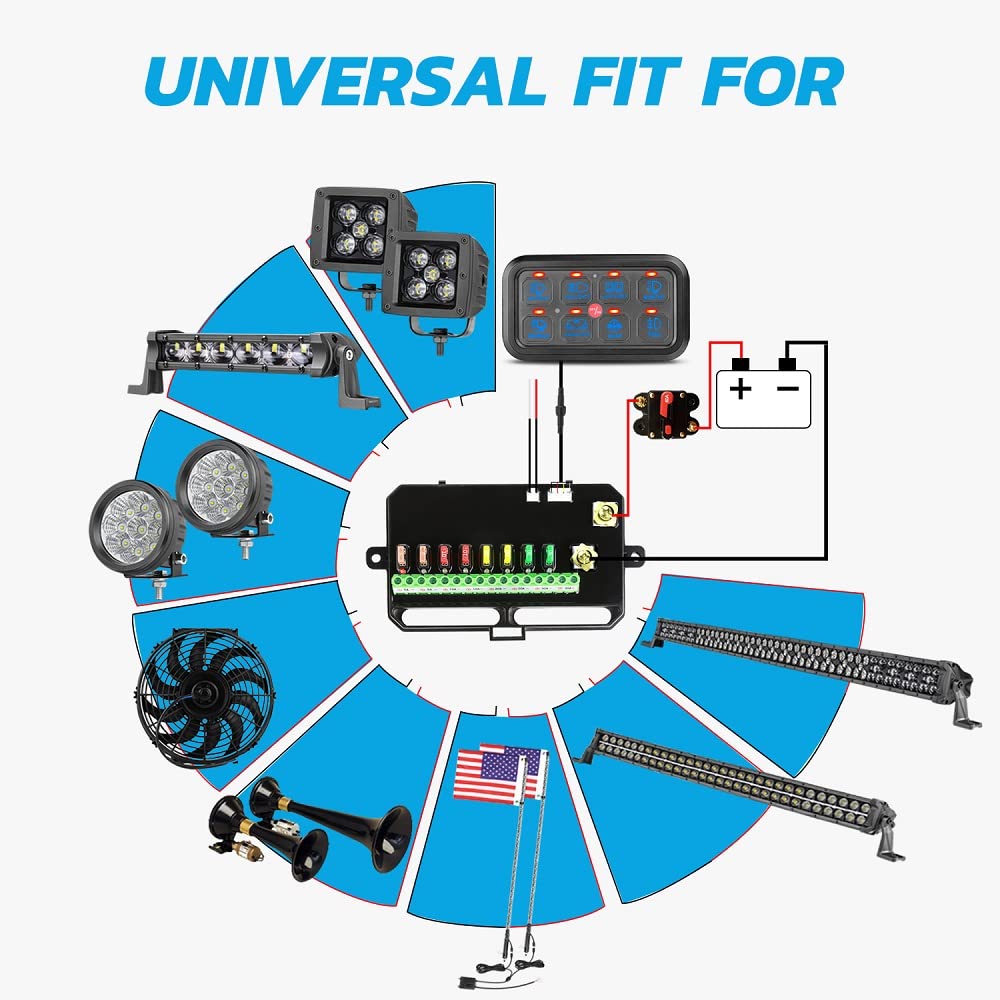 Nibright 8 Gang Switch Panel Circuit Control System Box [Momentary + Strobe + Standard Modes] Universal On-Off LED Car Touch Switch Panel for Truck UTV SUV Pickup Marine Boat, Blue Backlight