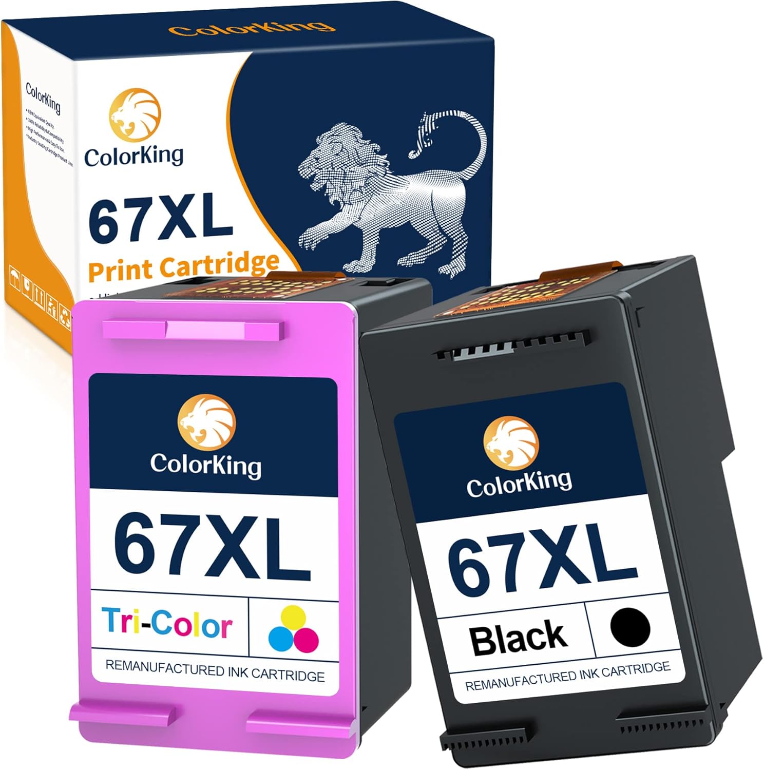 ColorKing Remanufactured Ink Cartridge Replacement for HP 67XL 67 XL for HP Envy 6055 6055e 6075 Deskjet 2755 2755e 2752 Deskjet Plus 4155 4155e 4158 Envy Pro 6455 6452 Printer (1 Black, 1 Tri-Color) Pack of 2