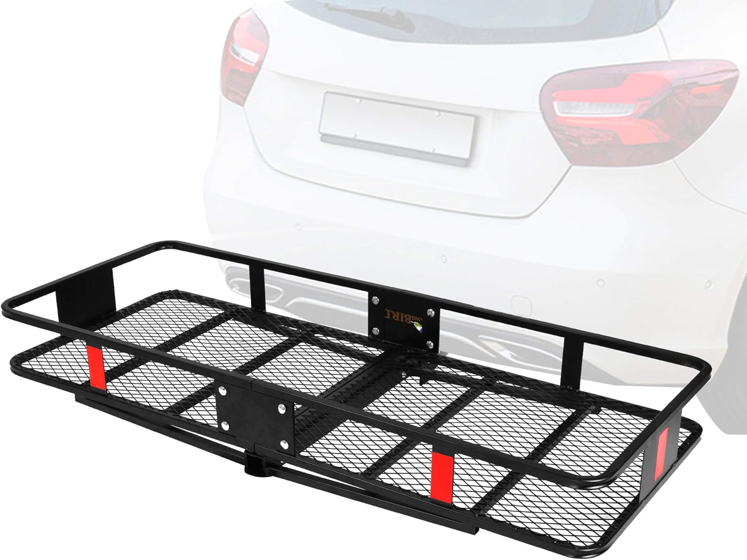 CARSTY 60” x 24” x 6.5” Hitch Mounted Folding Cargo Carrier, 500LBS Capacity Heavy Duty Basket Rack, Fit 2